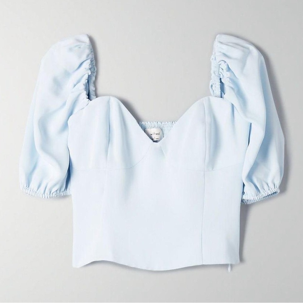 Aritzia Wilfred Blue Puff Sleeve Bustier Blouse
